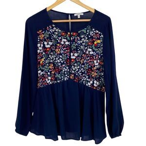 Jodifl navy multicolor floral peplum top size large